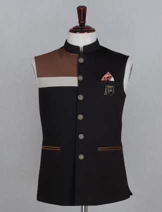 Cotton waistcoat in solid dark brown