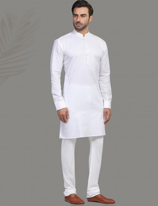 Cotton white full sleeve kurta suit