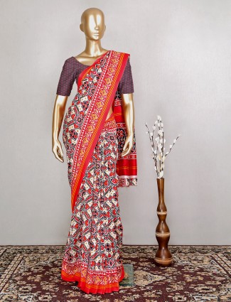 Cream festive occasions cotton silk saree for women