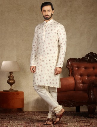 Cream full sleeve cotton kurta suit