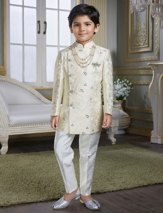 Cream hued indo-western suit in cotton silk