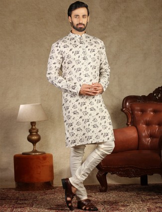 Cream printed cotton kurta suit festive wear