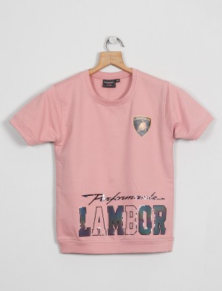 Danaboi pink cotton casual boys t-shirt
