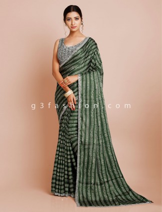 Dark green satin silk wedding saree
