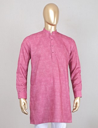 Dark pink festive wear mens short pathani kurta in cotton