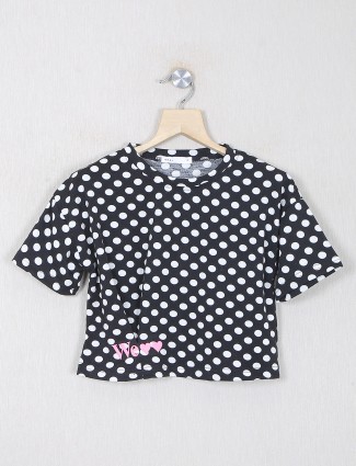 Deal black dot printed casual cotton girls top