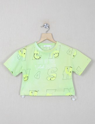 Deal printed green cotton top for girls