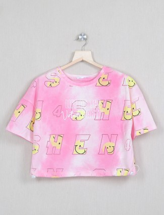 Deal printed pink cotton top for women