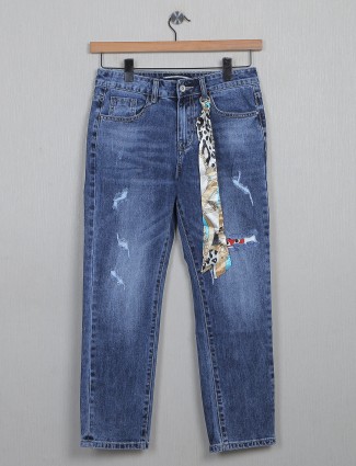 Deal washed and ripped blue denim jeans