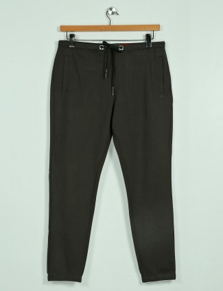 Deepee green solid cotton night track pant