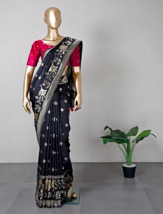 Designer black silk wedding saree