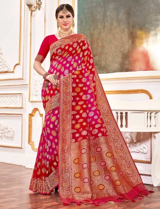 Designer magenta and red saree for wedding in bandhej georgette