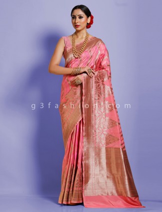 Designer pink banarasi silk wedding saree