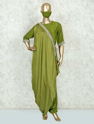 Designer punjabi style green cotton salwar suit for festive season
