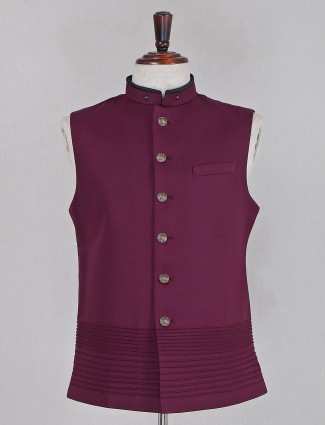 Designer purple solid terry rayon waistcoat for mens