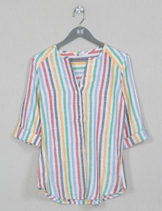 Designer stripe multi color cotton top for women