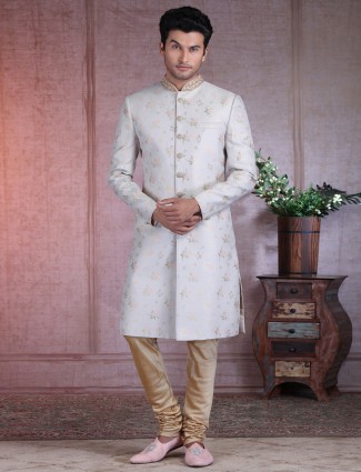 Designer terry rayon grey wedding sherwani