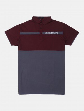 Disorder printed maroon cotton tshirt