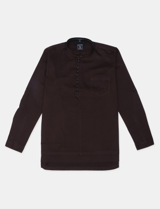 EQIQ casual wear solid brown color cotton kurta style shirt