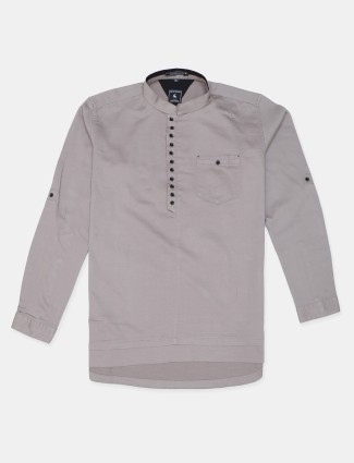 EQIQ solid grey cotton kurta style casual wear shirt