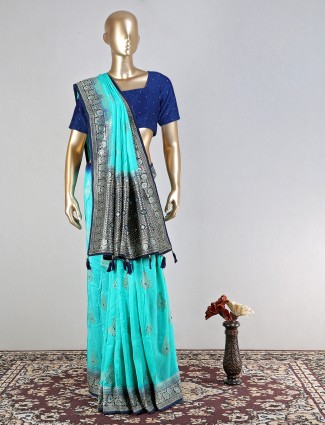 Fabulous silk saree for wedding in aqua color