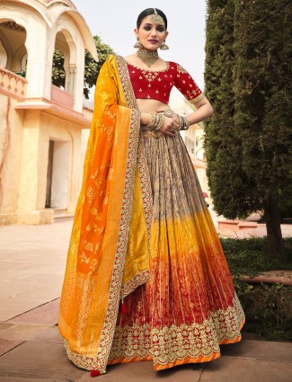 Fantastic multi color banarasi silk unstitched lehenga choli