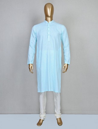 Festive wear aqua cotton kurta suit