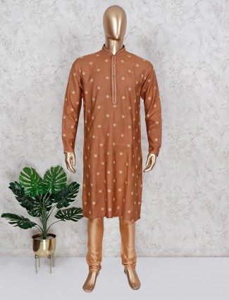 Festive wear brown cotton kurta suit