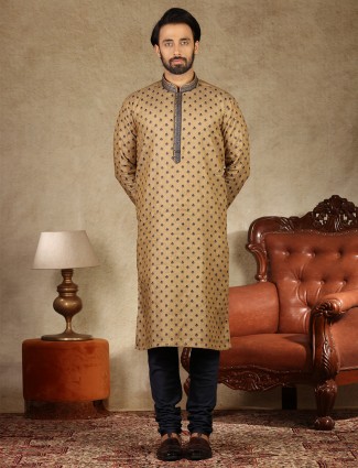 Festive wear brown linen kurta suit