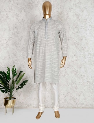 Festive wear grey cotton kurta suit