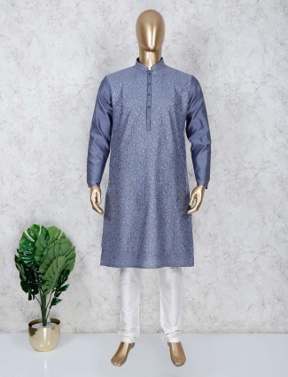 Festive wear grey thread weaving kurta suit