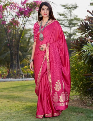 Festive wear magenta banarasi silk saree for women