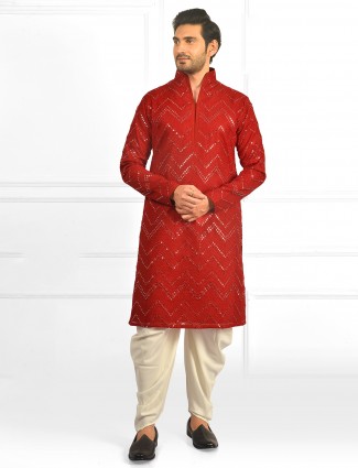 Festive wear red kurta with dhoti pants