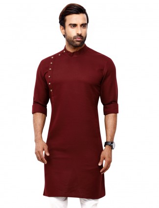 Festive wear solid maroon cotton kurta