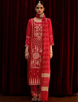 Festive wear stunning red silk kurti set