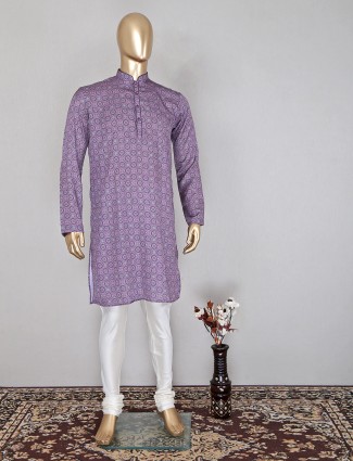 Festive wear violet silk kurta suit