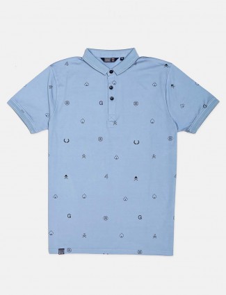 Freeze blue printed cotton polo t-shirt