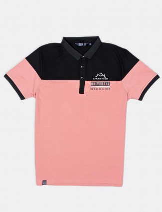 Freeze casual wear solid peach cotton polo t-shirt