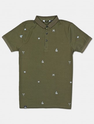 Freeze half sleeves green printed polo t-shirt