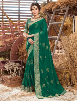 Georgette green sari in festive
