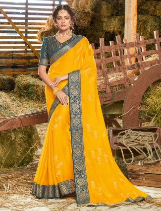 Georgette yellow foil zari weaving saree