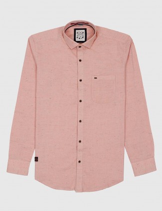 Gianti peach hued solid patch pocket shirt