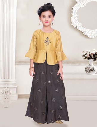 Gold and brown cotton silk peplum style palazzo suit