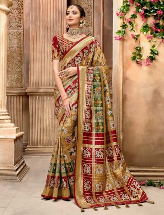 Gold pure patola silk saree for wedding