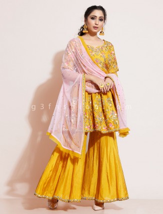 Gold sharara suit in cotton silk for wedding