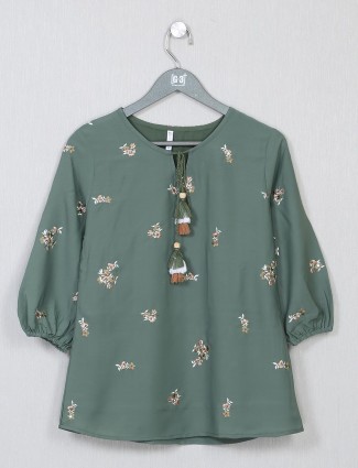 Green cotton casual top for women