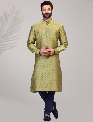 Green cotton silk festive occasion printed kurta suit