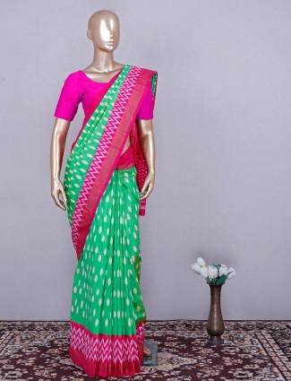 Green pretty wedding event saree in patola silk