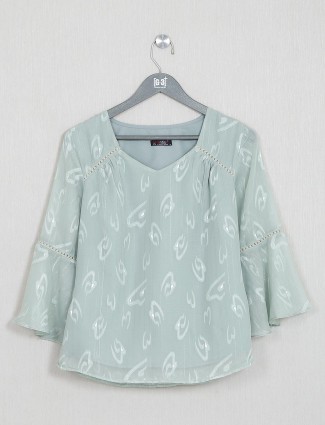 Green printed womens cotton top