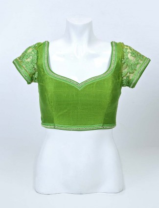 Green raw silk raeedy made blouse